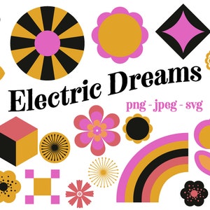 Electric Dreams digitala varumärkestillgångar färgglada, vibrerande original clipart y2k psykedeliska geometriska clipart bild 1