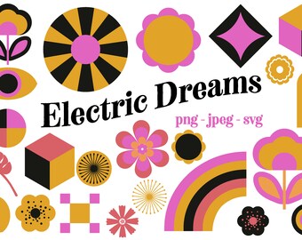 Electric Dreams digital branding assets colorful vibrant original clipart y2k psychedelic geometric clip art