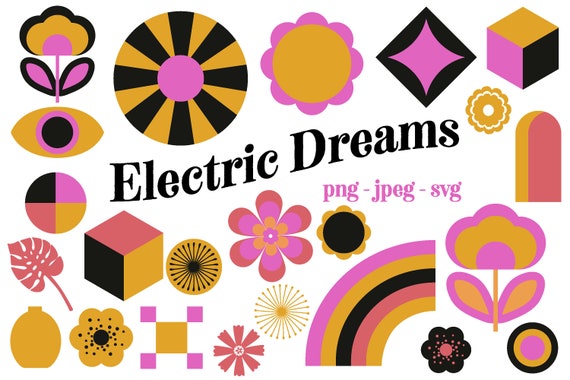 Electric Dreams digital branding assets colorful vibrant original clipart y2k psychedelic geometric clip art