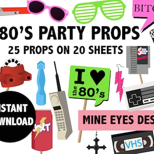 80s Printable Party Props  1980s RETRO party decorations for photo booth