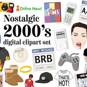 2000s digital clipart set Retro 2000's icons Printable 00s Party Images Internet clip art
