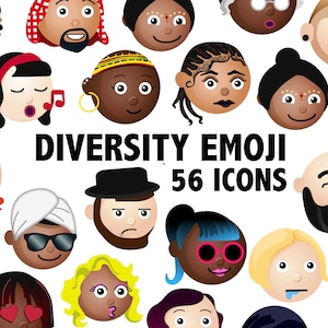 DIVERSITY CHARACTERS CLIPART - faces emoji - printable around the world people icons