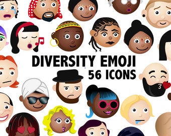 DIVERSITEIT KARAKTERS CLIPART - gezichten emoji - afdrukbaar over de hele wereld mensen iconen