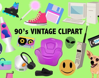 90'S CLIPART Retro vintage 90s jouets icônes Printable décor de fête 90s décorations clip art