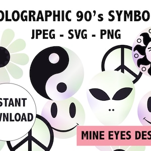 HOLOGRAPHIC 90s SYMBOLS Retro 90's printable clipart Instant Download