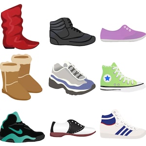 OLD SCHOOL SHOES Clipart Retro Shoe Icons 80's 90's Printable Fashion ...