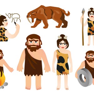 CAVEMAN CLIPART neanderthal stone age clip art  printable cave man illustrations