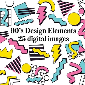 90s DESIGN CLIPART Retro 90s graphic design element icons Bold and nostalgic abstract 90's patterns Digital Download