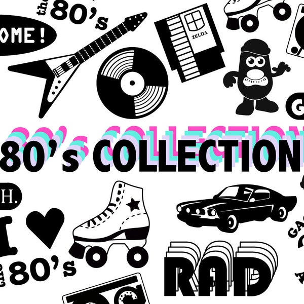 80's SVG COLLECTION  80s clipart cut files and 1980s phrases for 80s parties and vinyl stickers digital 80's svgs