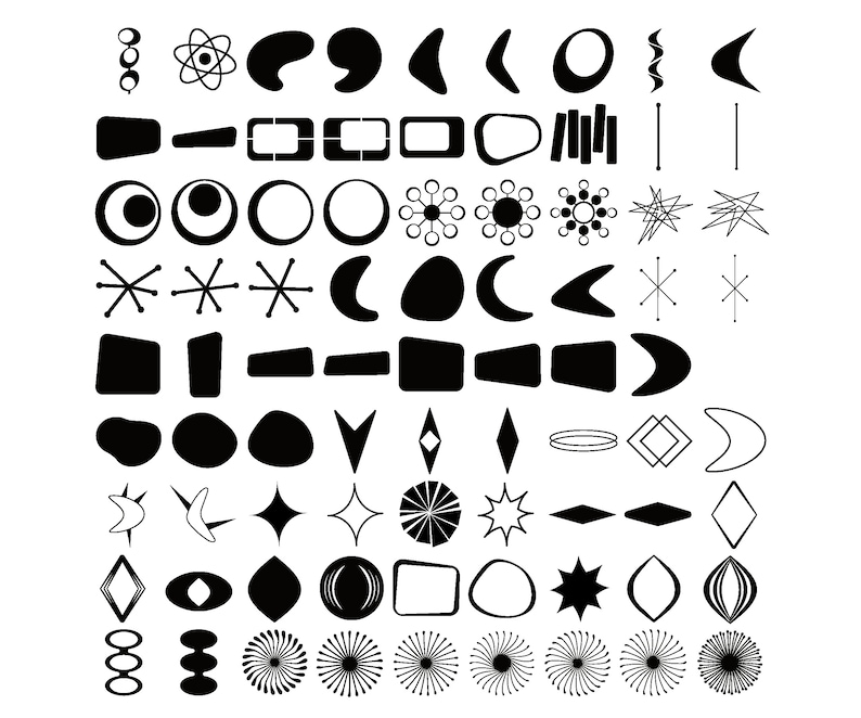 MID-CENTURY Abstract Shapes Clipart rétro googie signe forme des années 1950 clipart Mid Century clip art designs image 2