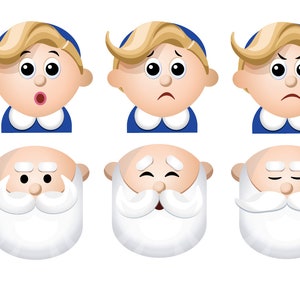 K&ouml;nnte beinhalten: Ein Satz von neun Comic-Charaktergesichtern, darunter ein M&auml;dchen mit blonden Haaren, ein Rentier, ein Schneemann und der Weihnachtsmann. Die Charaktere sind alle l&auml;chelnd, stirnrunzelnd oder &uuml;berrascht.