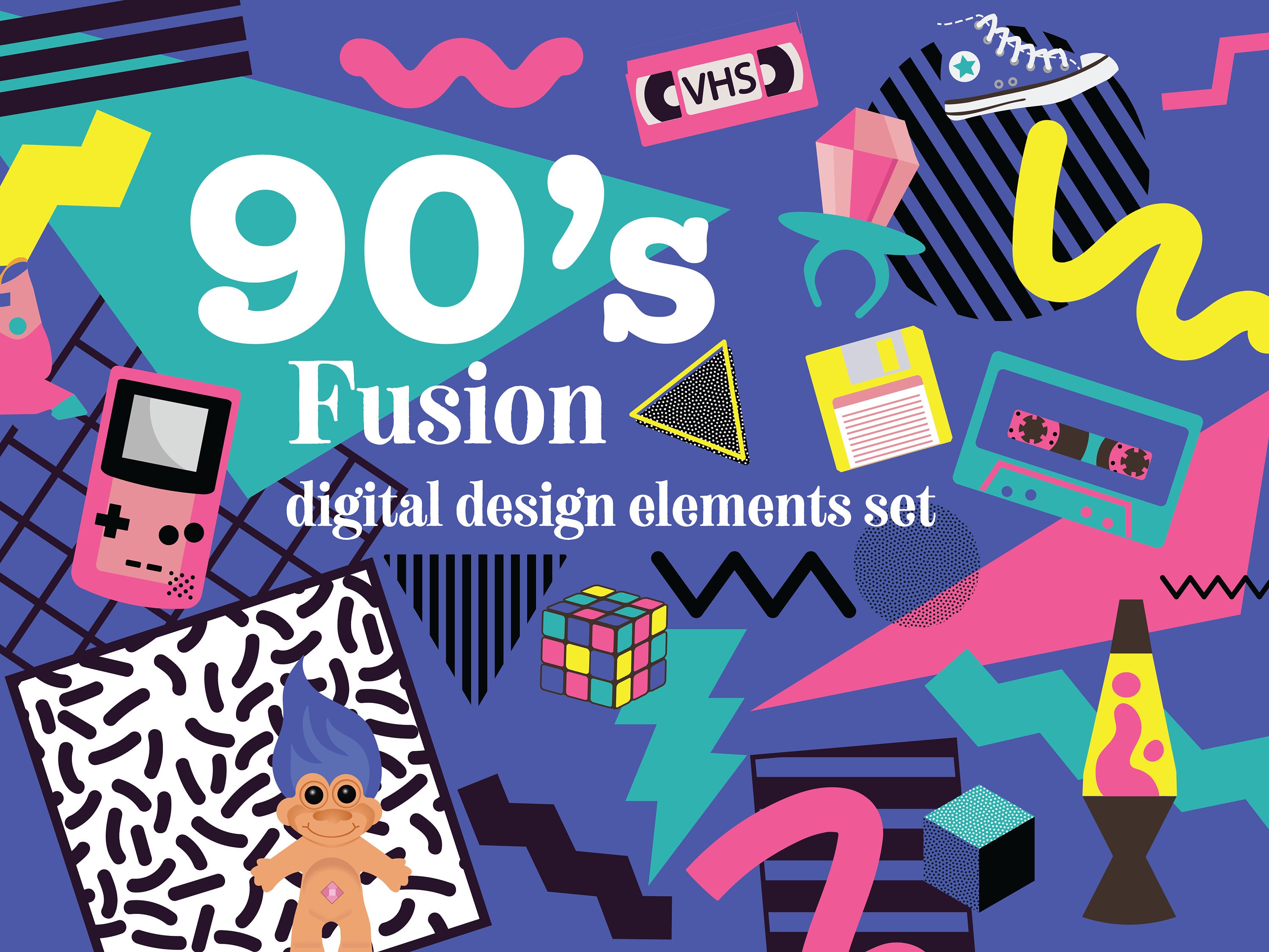 90s Fusion Digital Design Elements and Clipart Retro 90s Clip ...