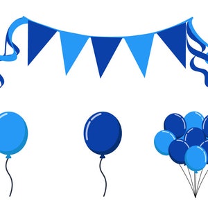 BIRTHDAY PARTY CLIPART - blue balloon and banner icons