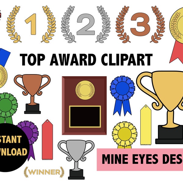 AWARD & TROPHY CLIPART - medals, ribbons, and plaques - Instant Download