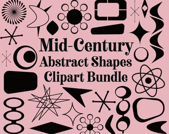 Mid-Century Abstract Shapes Clipart: Retro Design Elements (PNG, JPEG, SVG)