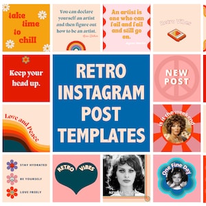 Retro Instagram Post Templates social media branding 22 Canva templates to edit and customize 60s and 70s groovy vibes