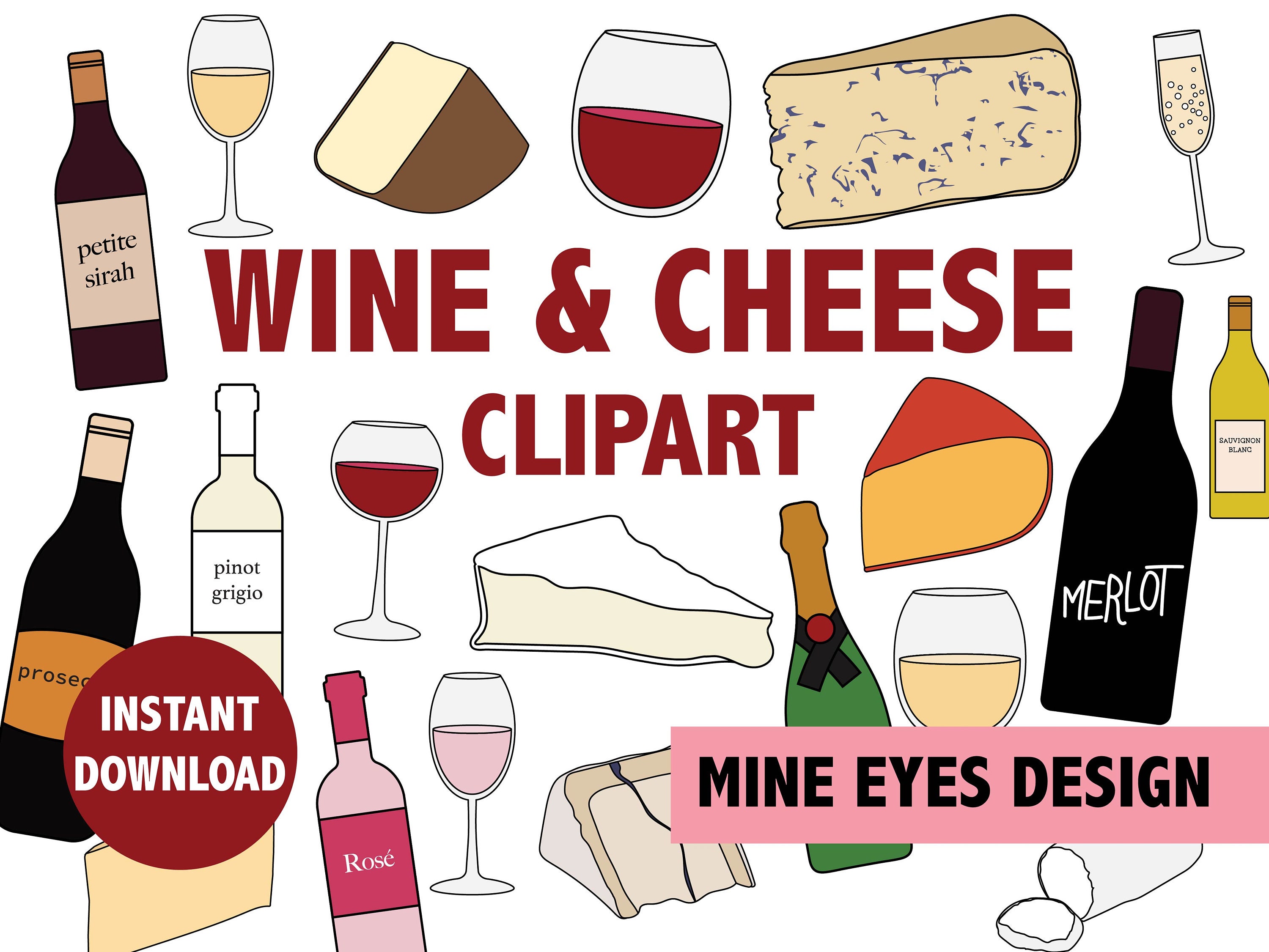WINE and CHEESE CLIPART Napa Valley Wine Tasting Clip Art Food - Etsy