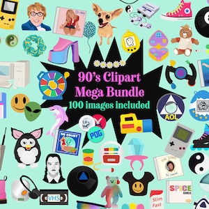 90s Mega Bundle 100 Digital Clipart Icons RETRO clip art set 90s party Instant Download