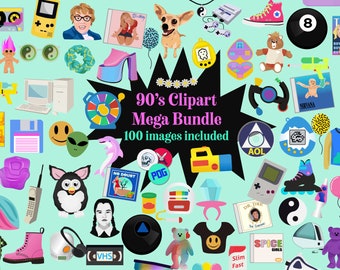 90s Mega Bundle 100 Digital Clipart Icons RETRO clip art set 90s party Téléchargement instantané