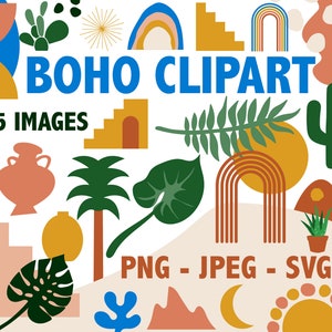 BOHO CLIPART boho elementy projektu wektorowego MINIMALISTYCZNA grafika wektorowa Pustynna Oaza minimalistyczny projekt
