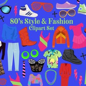 80s Style and Fashion Clipart Set Retro Clip Art 80s Outfits Nostalgic ...