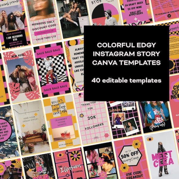 40 plantillas de Canva para historias de Instagram coloridas y atrevidas, punk, grunge, emo