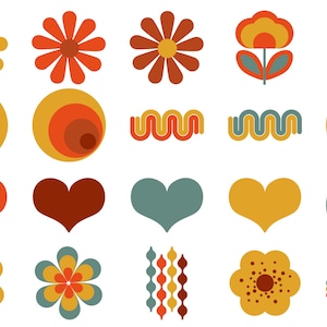 70s Retro Clipart Bundle: Flower Power Digital Design Elements (PNG ...