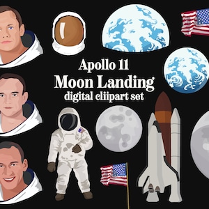 Maanlanding Apollo 11 ruimtevaart 1969 digitale clipart set Neil Armstrong Buzz Aldrin Michael Collins