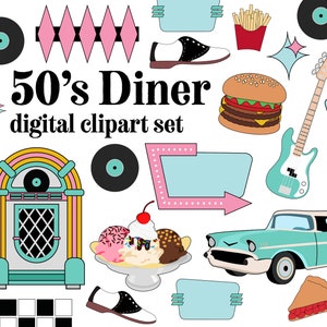 50s Diner clipart set retro 1950&#39;s nostalgia 50s googie shapes Restaurant diner clip art