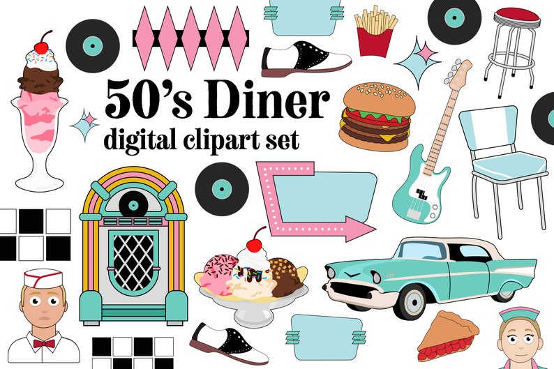 50s Diner Clipart Set: Retro Restaurant Graphics (digital Download) - Etsy