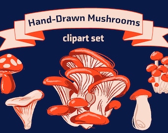 Hand drawn Mushroom clipart set sketchy fungus illustrations