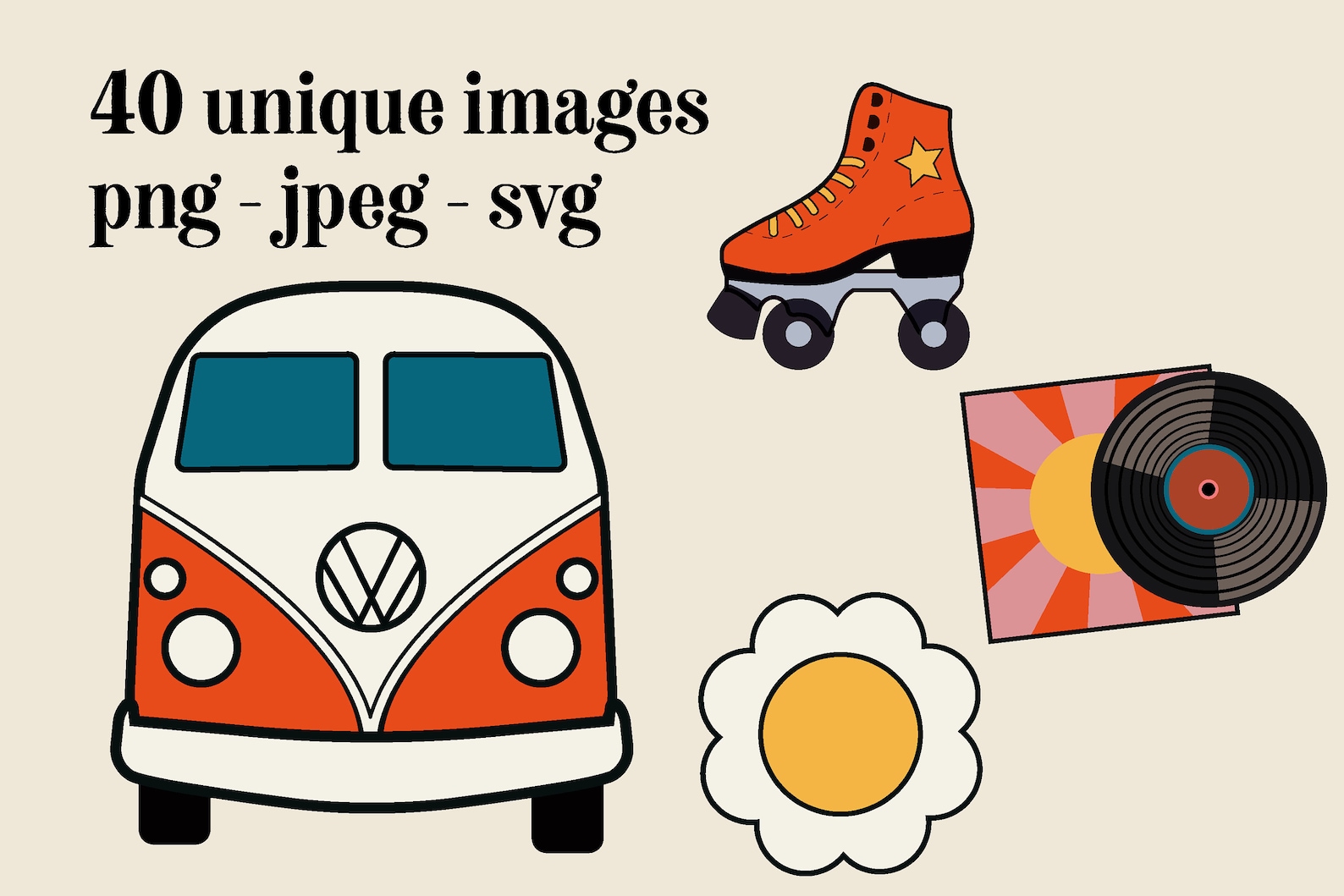 70's Forever Retro Graphics Clipart Set Seventies Digital Design ...