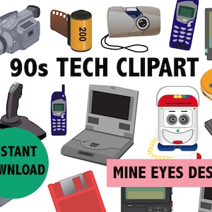 90'S TECH CLIPART Retro 90's toys and technology icons Printable party decor 90s party decorations