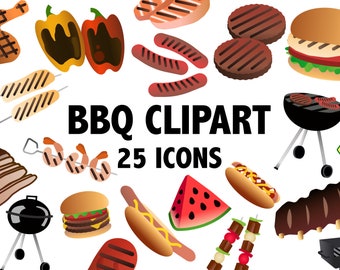 BBQ CLIPART summer barbeque icons  carnivore clipart brisket burgers hot dogs kabobs chicken and more!