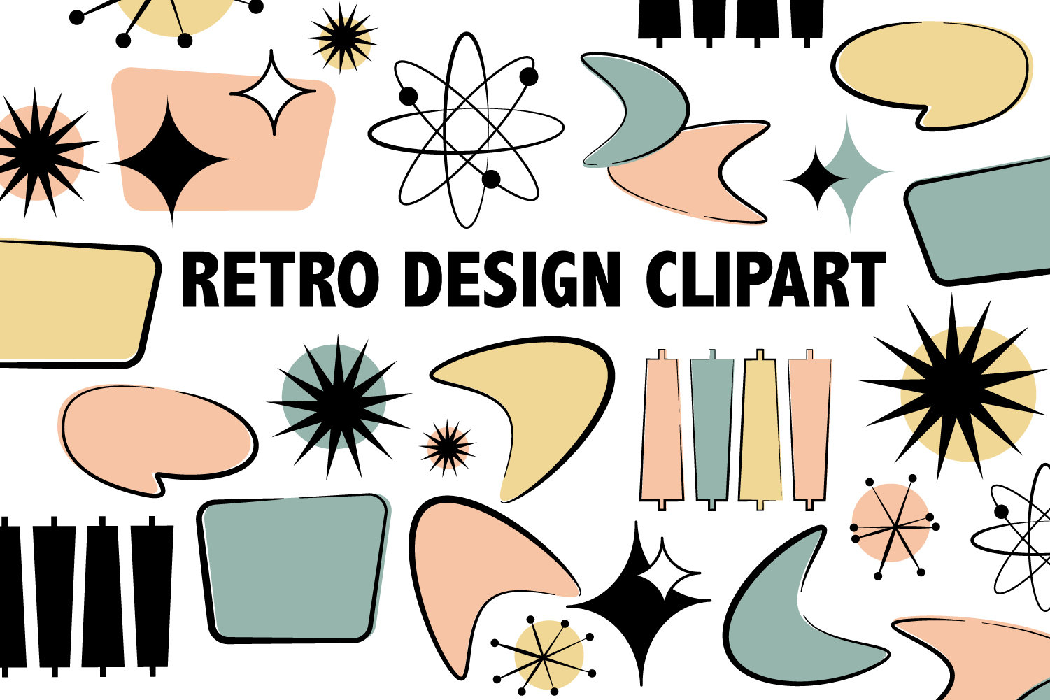 Mid Century Modern Svg Bundle Retro Png Design Elements And Shapes Atomic Clipart Files Retro