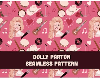 Modello senza cuciture Dolly Parton per la superficie dell'immagine di sublimazione del tessuto, motivo ripetuto
