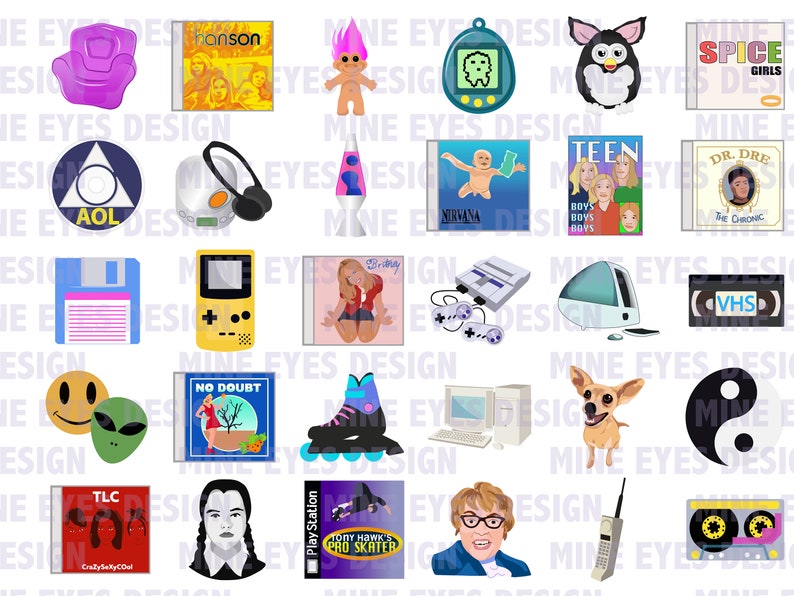 90'S CLIPART Retro 90's toys icons Printable party | Etsy