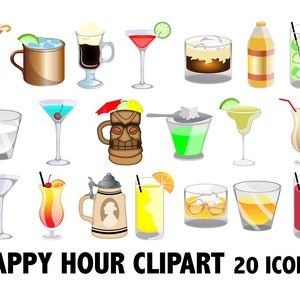 HAPPY HOUR CLIPART - alcohol dranken cocktail iconen - Instant Download