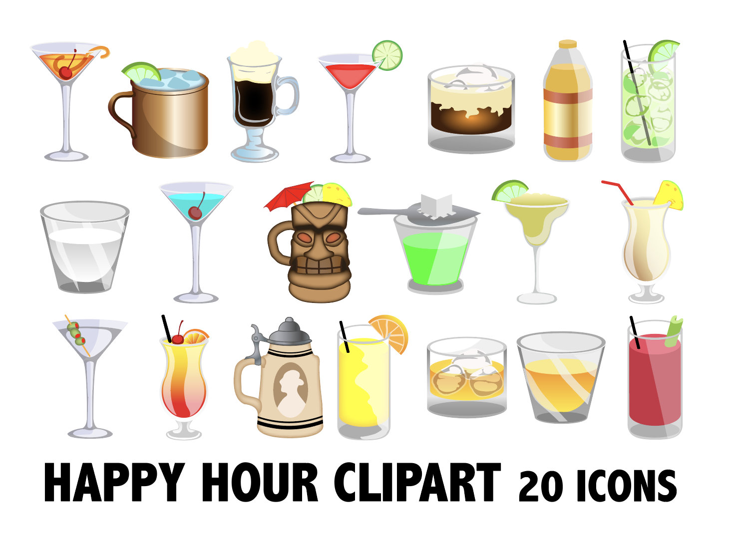 HAPPY HOUR CLIPART alcool boissons cocktail les icônes Etsy