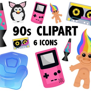 90&#39;S CLIPART Retro Digital Icons für 90er Partys und druckbare Einladungen