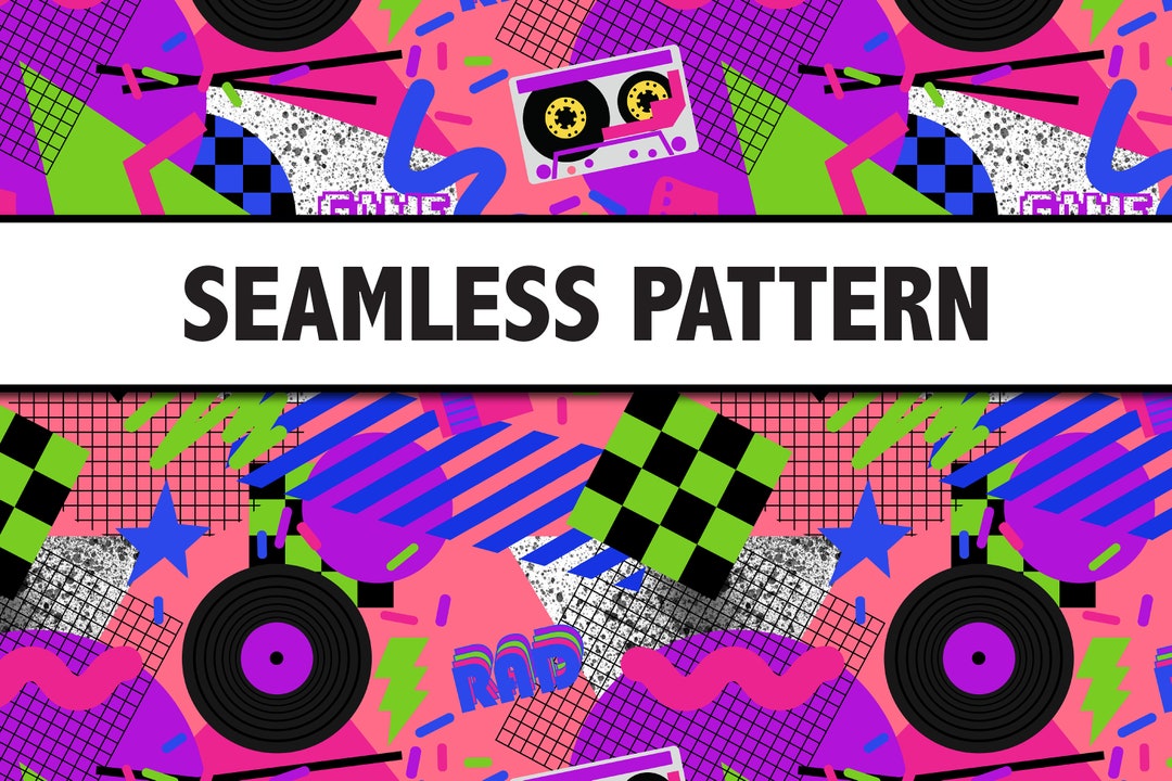 90s Retro Geometry SEAMLESS PATTERN Texture 90's Grunge Digital ...