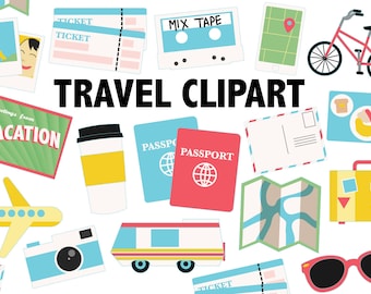 TRAVEL CLIPART Druckbare Urlaubs-Abenteuer-Symbole Internationale Flugzeugkarten Pass-Reisende-Clip-Art