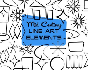 Mid Century Line Art Elements signe rétro googie forme des années 1950 clipart Mid Century clip art designs