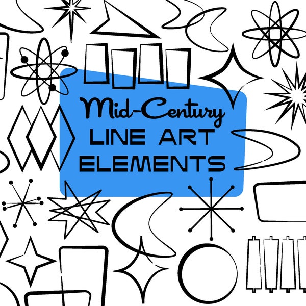 Mid Century Line Art Elements retro googie sign shape 1950s clipart Mid Century clip art designs