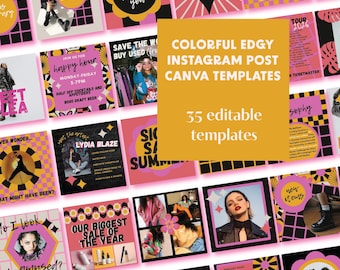 Colorful Edgy Instagram Post 35 Canva templates punk grunge emo