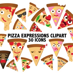 PIZZA EXPRESSIONS CLIPART - printable food clipart - kawaii pizza characters - pizza emoji