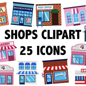 SHOPS CLIPART  town building icons  BUSINESS storefront CItyscape clip art