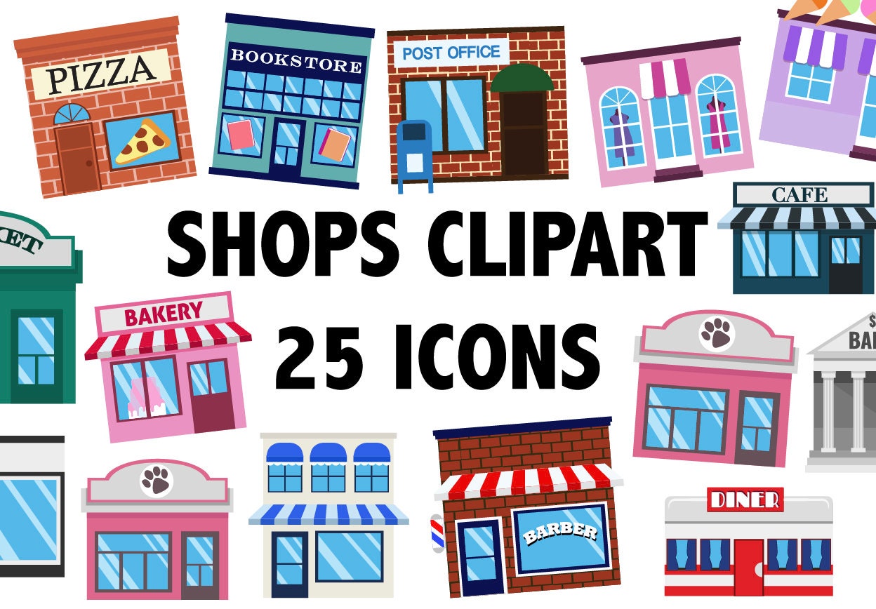 Shops Clipart Town Building Icons Cityscape Etsy