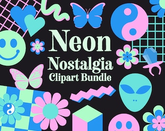 90s Retro Clipart: Neon Nostalgia Design Elements (Digital Download)