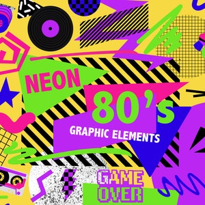 NEON 80&#39;s DESIGN ELEMENTS Retro 80s Memphis graphic design element icons 80s clip art illustrations Digital Download